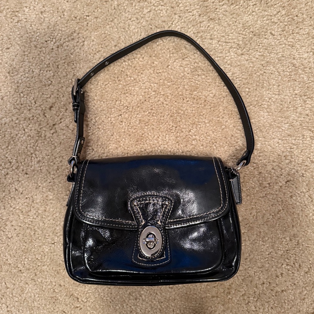 Coach Penny Turn Lock Black Patent Leather Mini Shoulder Bag - Picture 2 of 16